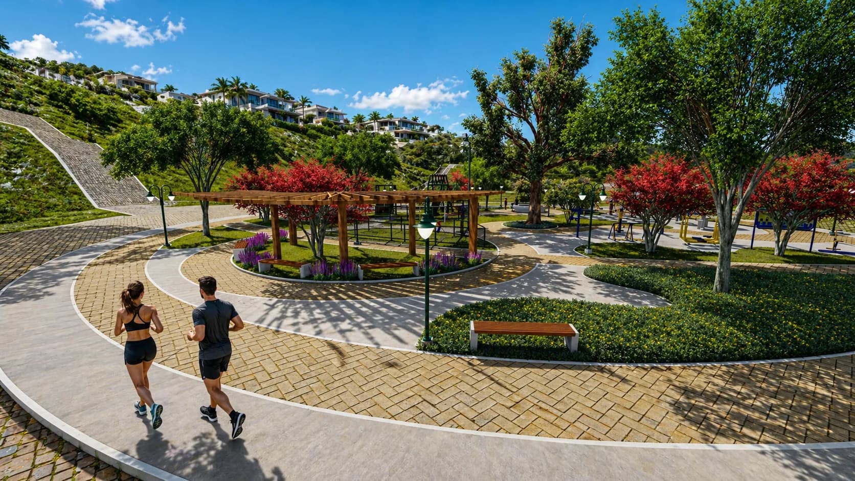 Casal correndo na pista da praça central (imagem ilustrativa)